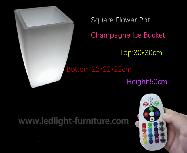 Τετραγωνικά ψηλά οδηγημένα δοχεία λουλουδιών/οδηγημένος κάδος πάγου χρώματος μεταβαλλόμενος για CHAMPAGNE